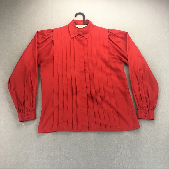 Vintage L'Abeille Beeline Pleated Blouse Top Shirt Womens SZ 8 Business Wear Red - Picture 2 of 11